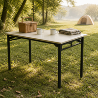 Table pliante d'extérieur 120 cm, surface imitation bois, structure en acier, pour fêtes, banquets, stands de marché, vente en gros, directement de l'usine