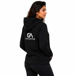 Sudadera con Capucha Negra Personalizada para Hombre, Diseño 2 en 1 Ecológico con Cierre de Cremallera, Sudadera Deportiva de Poliéster y Felpa para Gimnasio - Product Image 4