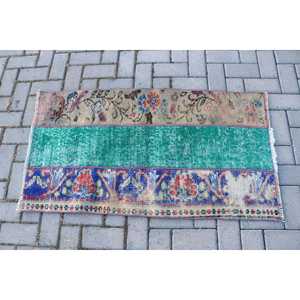 Tapis turc vintage, tapis de 2,2 x 4 pieds, tapis en laine rayé bleu vert - Product Image 3