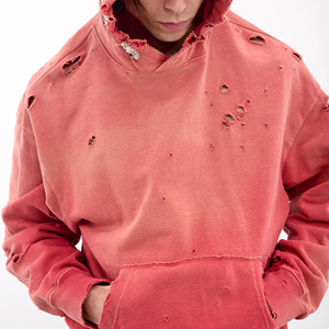 OEM Wholesale Vintage Acid Washed Distressed Oversize Hoodie Custom Solid Color for Men Print Pattern Autumn - Product Image 5