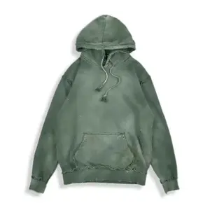 % 100% pamuk rahat kesim ve dikmek sıkıntılı hoodies ve tişörtü unisex kazak kravat boyalı asit yıkama hoodie yıkanmış kazak