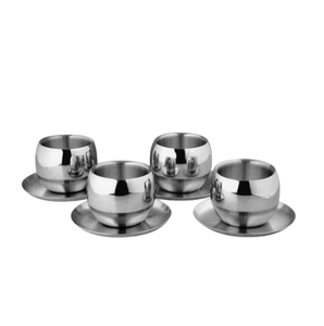 Juego pulido brillante de cuatro tazas de té de acero inoxidable, platillo y cuchara para el hogar, hotel y restaurante, taza de té para servir - Product Image 1