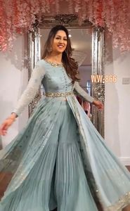 Hermoso diseñador bordado indio Palazzo Sharara Salwar trajes pesados Faux Georgette Net estilo paquistaní ropa de fiesta de boda - Product Image 3