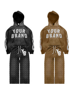 Nuevo Conjunto Deportivo Informal Personalizado de Invierno, Talla Grande, con Bordado Desgastado, Sudadera con Capucha y Pantalones Deportivos Acampanados con Pedrería y Lavado Ácido - Product Image 6