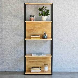 <b>5</b>-Tier KS68228 Bookshelf 60x30x150cm Rubber Wood with <b>Iron</b> Frame Standing Type for Living Room Installation - Product Image 4
