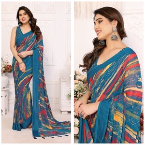 GEORGETTE PATTA MAGNIFIQUE SAREE IMPRIMÉ PARFAIT POUR TOUTES LES OCCASIONS - Product Image 5