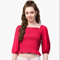 Haut court décontracté chic pour femme, manches courtes, en crêpe, excellente qualité, lavable, teinture unie, usage quotidien