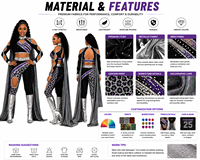 Costume de majorette HBCU, tenue de danse violette à imprimé léopard avec strass et paillettes, avec cape, pour équipe de cheerleading compétitive