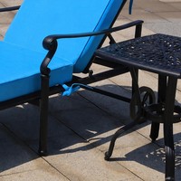 Chaise longue moderne en aluminium avec table d'appoint, couleur personnalisable, ensemble de meubles de jardin d'extérieur, chaise noire et coussin bleu