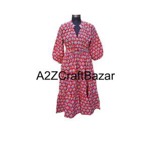 Bohemian Style 100 % Cotton Himanshi Floral <b>Dress</b> Midi Length <b>Loose</b> Fit Breathable Fabric <b>Summer</b> Comfort Wear - Product Image 2
