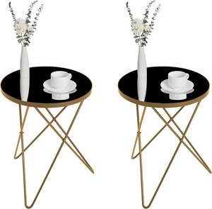 โต๊ะกลางหินอ่อนสีดำกรอบทองเหลืองแบบดั้งเดิมตารางด้านข้างสองชั้นหรูหราสำหรับการตกแต่งห้องนั่งเล่นเฟอร์นิเจอร์ตัดตาย - Product Image 4