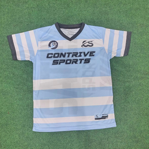 Maillot de football personnalisé de haute qualité à col en V et manches courtes pour hommes, séchage rapide, respirant, 100 % polyester, service OEM, personnalisable - Product Image 1