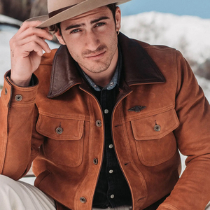 เสื้อแจ็กเก็ตผู้ชายไฮสตรีทหนังนิ่มสีน้ำตาล, เสื้อแจ็คเก็ตกันหนาวดีไซน์ใหม่หนังแกะปกคอเสื้อระบายอากาศ - Product Image 4