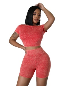 Top corto de punto, camiseta y pantalones cortos, conjunto de dos prendas de 2 piezas para mujer, ropa de gimnasio por encima de la rodilla, ropa para mujer, conjunto de 2 piezas 2025 - Product Image 3