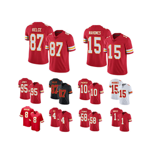 Camiseta Deportiva de Fútbol Americano al por Mayor de los KC Chiefs, Número 15 Mahomes, Número 87 Kelce, Impresión por Transferencia Térmica, Transpirable, Unisex, Talla Grande - Product Image 1