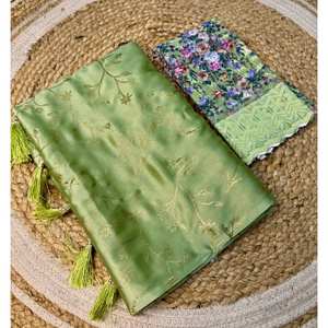 ผ้าส่าหรีผ้าไหมลายลาเต้น้ำหนักเบาผ้า2025สำหรับงานแต่งงานสไตล์อินเดีย - Product Image 1