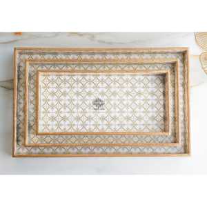 Juego de 3 bandejas de madera de diseño tradicional indio, hechas a mano, multiusos, decorativas, para servir. - Product Image 4