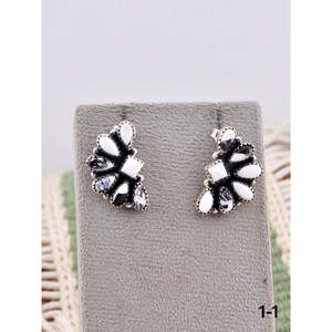 Southwest-Style White Buffalo & <b>Sterling</b> <b>Silver</b> <b>Stud</b> Earrings Bezel-Set Flower Pattern Post Earrings - Product Image 1