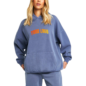 Sweat à capuche surdimensionné en coton 100% de haute qualité, tricoté pour l'hiver, épaule tombante, personnalisé, 240 g/m², poids lourd, lavage à l'acide premium, devant - Product Image 1