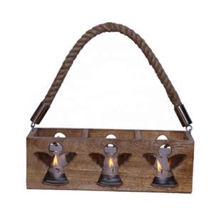 Double bougie de Noël en bois à bas prix votive avec poignée en corde coupe coeur pour cadeau décoratif de Noël fabriqué en inde - Product Image 5