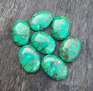 AAA + haute qualité taille personnalisée 10X14 Cabochon ovale naturel vert cuivre Turquoise pierres précieuses en vrac fabrication de bijoux - Product Image 4