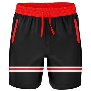 Pantalones Cortos Deportivos Negros y Rojos para Hombre, Cintura Media, Cordón Ajustable, Secado Rápido, Tejido de Poliéster, Ajuste Atlético con Bolsillos Laterales con Franjas - Product Image 2