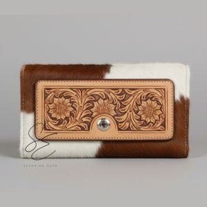 Cartera de cuero repujado floral hecha a mano para mujer, estilo vaquera, con cremallera, monedero de cuero tallado, OEM/ODM personalizado - Product Image 1