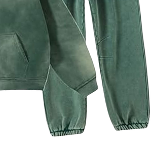 Conjunto Deportivo de Sudadera con Capucha y Cremallera Verde Oscuro Lavado al Ácido para Hombre, Chaqueta de Forro Polar Vintage, Pantalones Jogger, Estilo Urbano Holgado, Atuendo de Invierno - Product Image 4