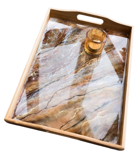 Plateau de service en résine conçu à la main avec plateau de service de qualité supérieure en bois de manguier fabriqué à la vente par des exportateurs indiens - Product Image 1