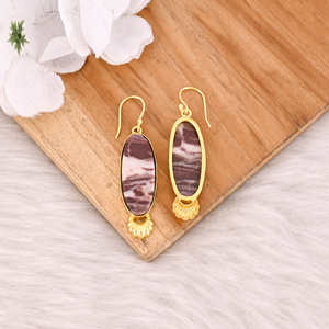 Malinga Jasper Gemstone Long Oval Boho Earrings Handmade <b>Yellow</b> Gold Plated Brass Dangler Jewelry Unique Wedding Gift - Product Image 6