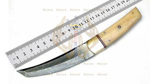 มีดอเนกประสงค์ Sizzco ทำจากเหล็กดามัสกัสปรับแต่งได้ ใบมีดหลายแบบ สำหรับล่าสัตว์ ตั้งแคมป์ พร้อมคลิปทองเหลืองทำมือและด้ามจับทำจากกระดูกอูฐ รองรับ OEM - Product Image 6