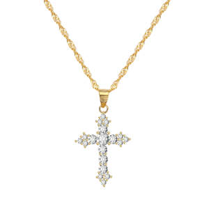 Custom Gold Plated S925 <b>Sterling</b> <b>Silver</b> Diamond <b>Cross</b> Pendant Hip Hop Style Women's <b>Necklace</b> with Radiant Cut - Product Image 4