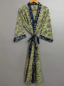 Jaipuri tamaño libre hecho a mano de algodón Kimono Floral bloque estampado hasta el suelo playa cubierta vestido Maxi Bata para hombres Casual - Product Image 6