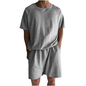 Calidad superior personalizado su propio diseño verano Color sólido hombres camisa de manga corta pantalones cortos deportes Casual verano hombres conjunto de dos piezas - Product Image 1