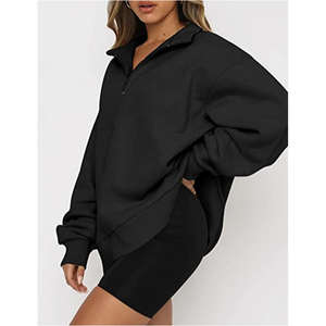 เสื้อสเวตเชิ้ตผู้หญิงแบบซิปครึ่งตัว คอวี ผ้าฝ้ายฟลีซ 100% ดีไซน์ใหม่ปี 2026 ขายส่ง ระบายอากาศได้ดี - Product Image 3