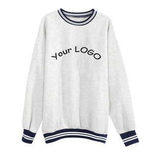 Sudadera Negra Personalizada con Logotipo en la Espalda, Ribete a Rayas Moradas, Cuello Redondo, Unisex, Ropa Casual de Calle - Product Image 2