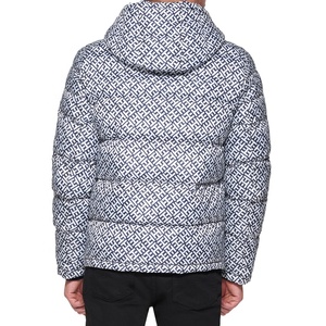 Blouson matelassé à capuche pour homme, imprimé géométrique, fermeture éclair, coupe-vent, manteau d'hiver décontracté en polyester, coupe régulière 2026 - Product Image 3