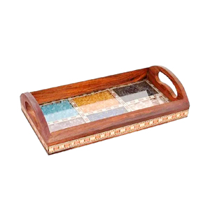 ถาดไม้เสิร์ฟอาหารทรงสี่เหลี่ยมผืนผ้าพิมพ์ลายมีสไตล์โต๊ะทานอาหารค่ำอุปกรณ์ตกแต่งโต๊ะในบ้าน - Product Image 1