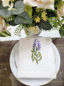 Broderie Lavande Conception Dîner Serviette Haute Qualité Blanc Lin Polyester Mélange Serviette De Table pour La Maison Hôtel Événements - Product Image 5