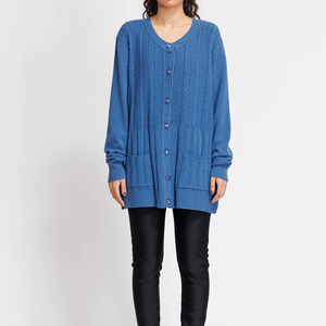 Cardigan tricoté de haute qualité pour femmes, pulls d'hiver 100%, coton, épaisseur, col ras du cou, couleur unie, tricoté à la main. - Product Image 2