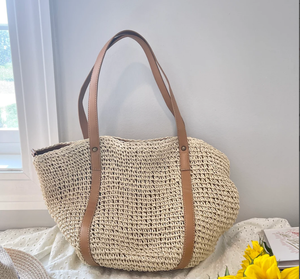 Bolso de Hombro Grande de Moda, Tejido a Mano, Bolsos y Carteras de Verano con Parte Superior de Cuero Vegano, Macramé - Product Image 2