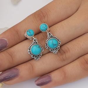 925 regalo de boda sólido diseñador Stud pendientes 925 plata esterlina hecha a mano piedras preciosas Spinner turquesa Stud pendientes joyería - Product Image 4