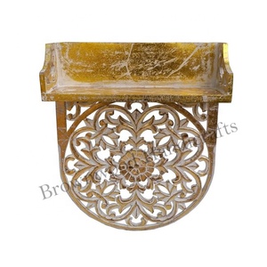 Étagère murale en bois de manguier sculpté à fleurs Conception murale pour la décoration de la maison de salon Étagère de rangement en bois durable de haute qualité - Product Image 5