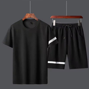 Deux pièces été décontracté basket-ball sport Fitness course Shorts séchage rapide couleur unie col rond taille élastique pour hommes imprimé techniques - Product Image 5