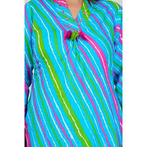 Conjunto de Kurta de Georgette a Rayas Azul Agua Vibrante con Dupatta Ombré Rosa-Verde, Estilo Bollywood, Ropa Étnica India, Saree Choli - Product Image 2