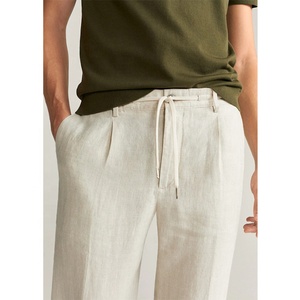 FY High Quality Fashion Popular Beige Pleated Man <b>Trousers</b> 100% <b>Linen</b> Clothes Harem Pants for <b>Men</b> - Product Image 2