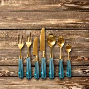 Elegant resin handle mirrored steel cutlery set for <b>kitchen</b> dining decor modern flatware from H.M.A Handicrafts gift - Product Image 5