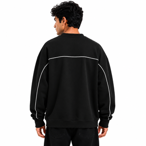 Sweat-shirt noir tendance avec logo personnalisé, pull en molleton gris coupe oversize, épaules tombantes, 100% coton 400g, crop, vente en gros, sweats à capuche USA - Product Image 2