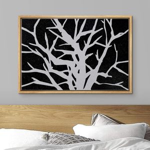 Encadré Toile Impression Mur Art Gris Arbre Branche Silhouette Nature Plantes Illustrations Impressionnisme Scenic Dramatique Noir - Product Image 3