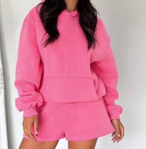 Ensemble de survêtement pour femmes surdimensionné personnalisé en gros, sweat-shirt et short, design de sweat-shirt vierge, broderie de logo, impression à l'écran - Product Image 6